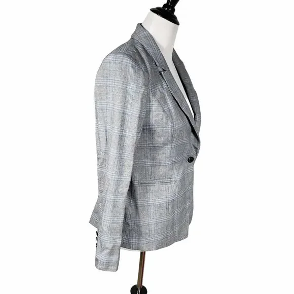 White House Black Market whbm Petite size 4P Gray Blue Plaid Blazer AS IS - Picture 4 of 11